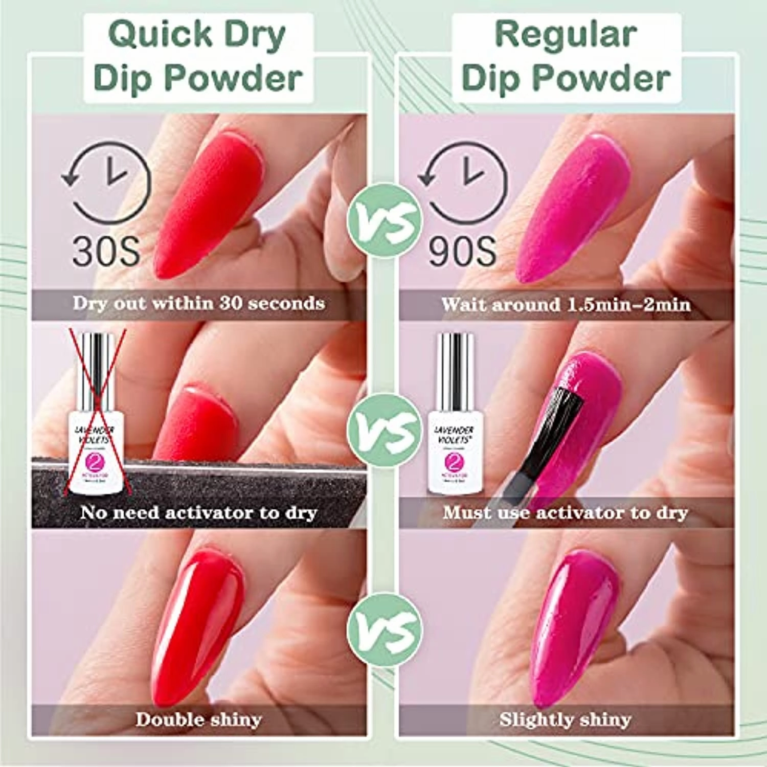 Lavender Violets Fast-Dry Dip-Powder-Nail Kit 20 Colors 0.5 oz/bot. Nude Glitter Pink and Blue Dipping Powder Set with Dip Base Activator and Top Coat, Nail File & Brush, Rainbow Nails Collection K932