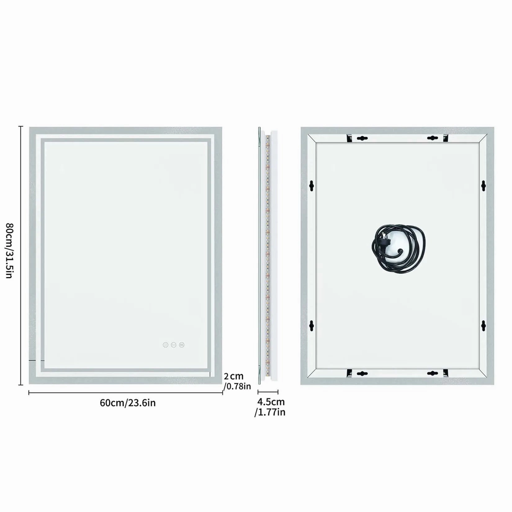 LED Bathroom Mirror with Anti-Fog & 3-Color Touch Light