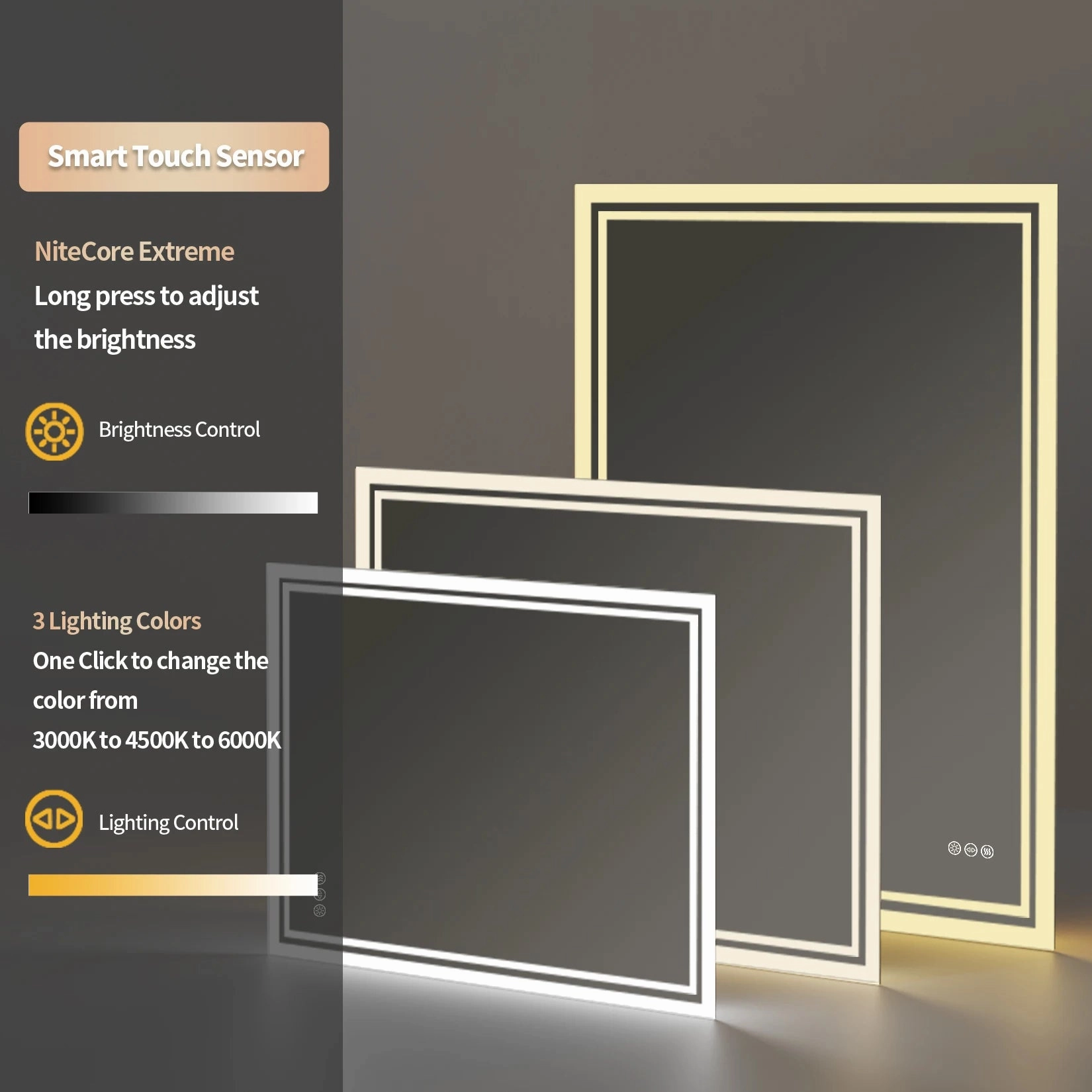 LED Bathroom Mirror with Anti-Fog & 3-Color Touch Light