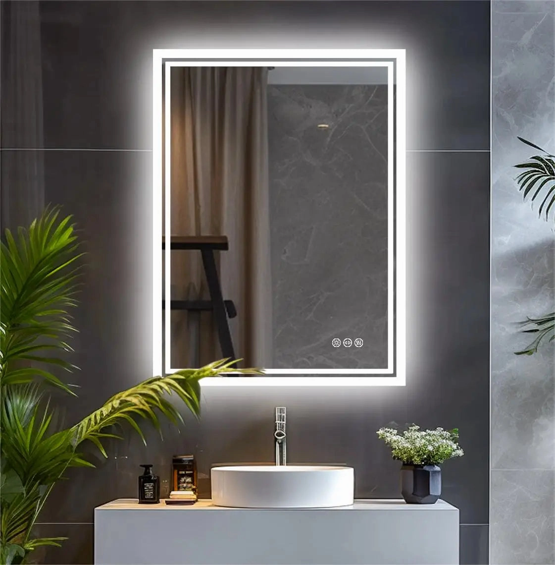 LED Bathroom Mirror with Anti-Fog & 3-Color Touch Light