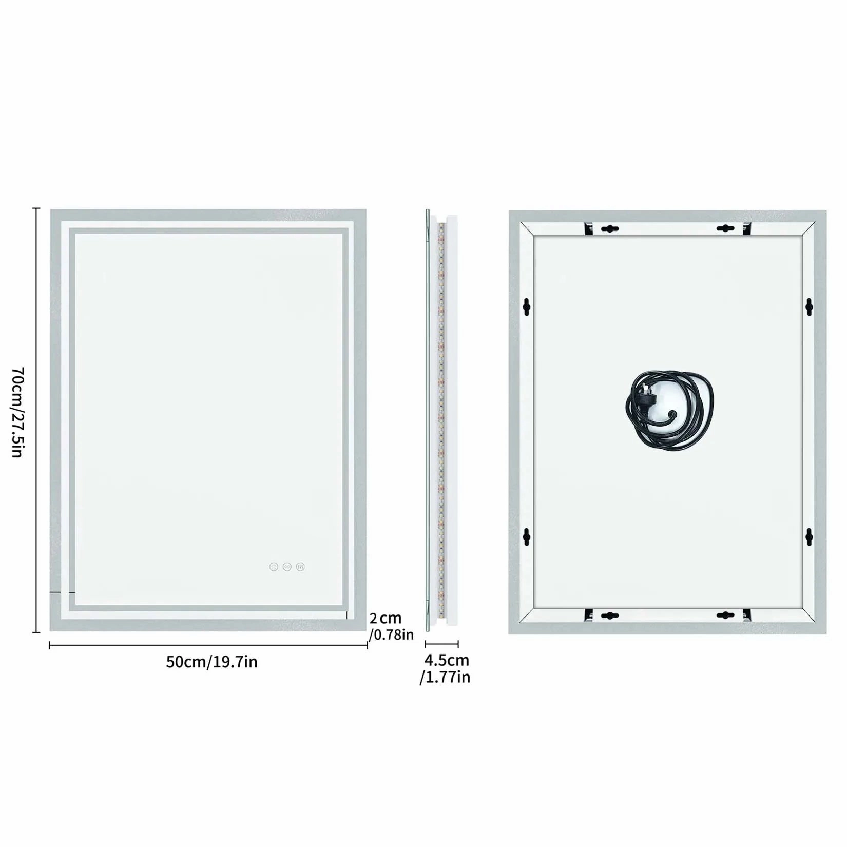 LED Bathroom Mirror with Anti-Fog & 3-Color Touch Light