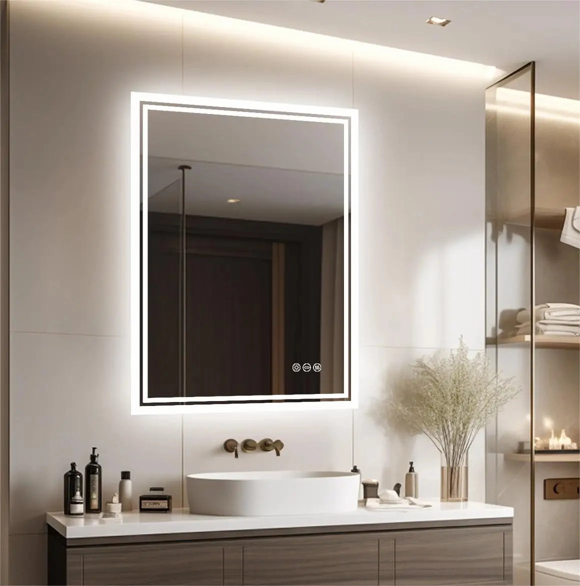 LED Bathroom Mirror with Anti-Fog & 3-Color Touch Light