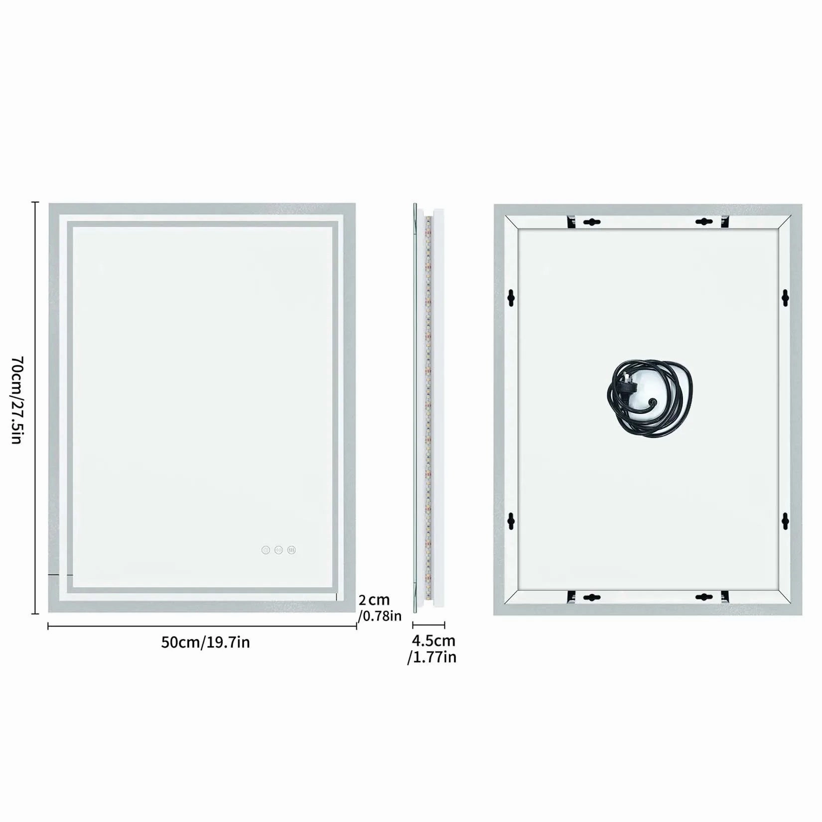 LED Bathroom Mirror with Anti-Fog & 3-Color Touch Light
