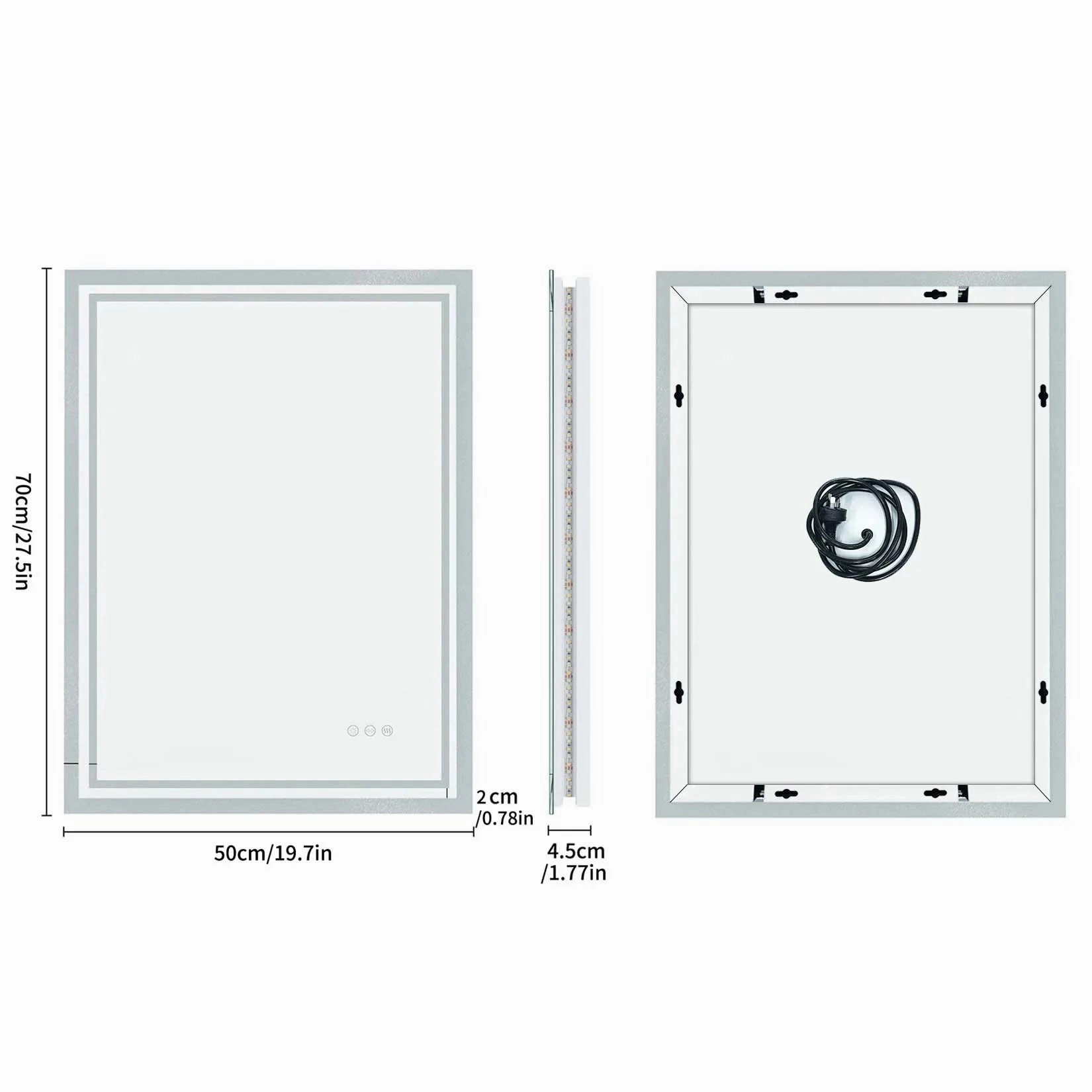 LED Bathroom Mirror with Anti-Fog & 3-Color Touch Light