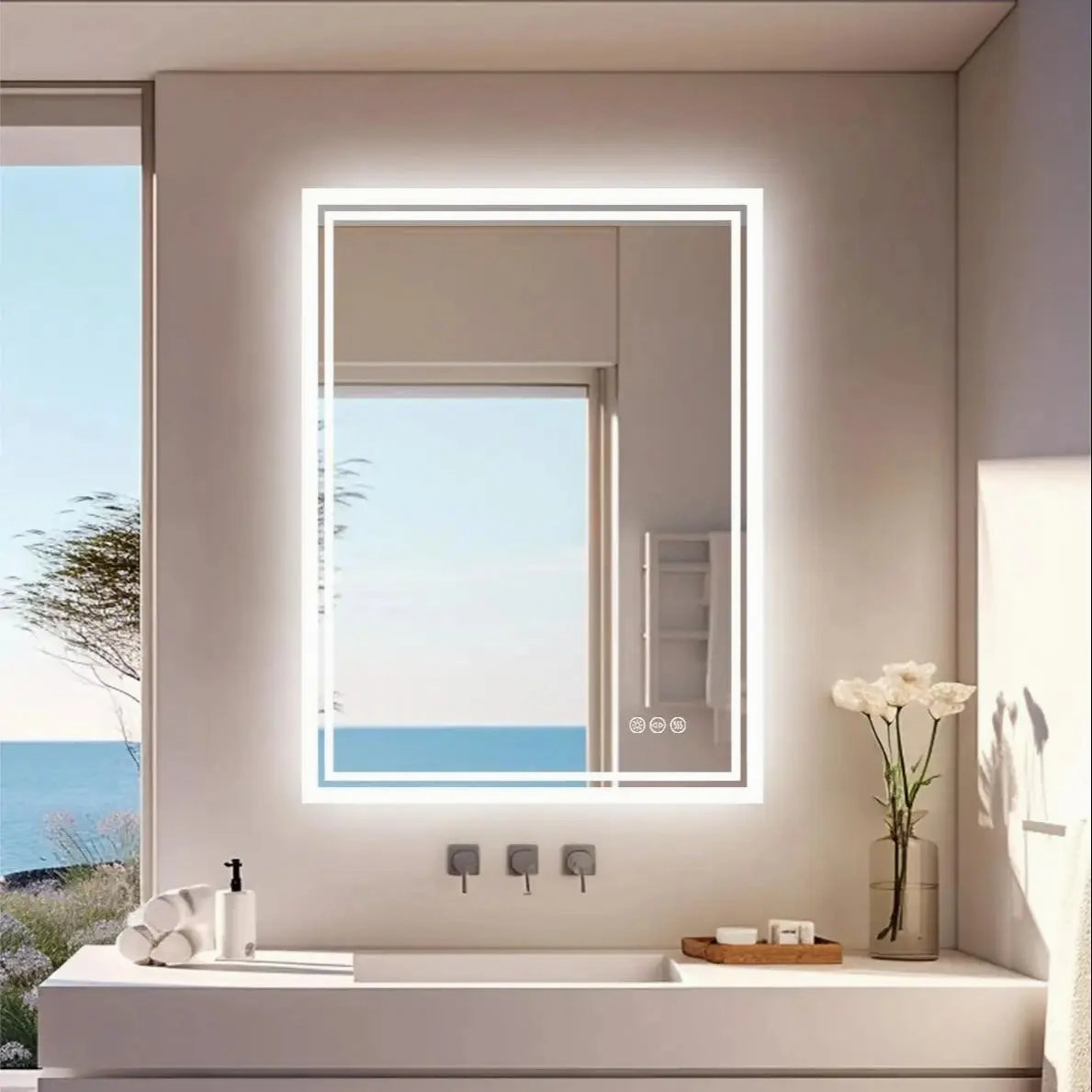 LED Bathroom Mirror with Anti-Fog & 3-Color Touch Light