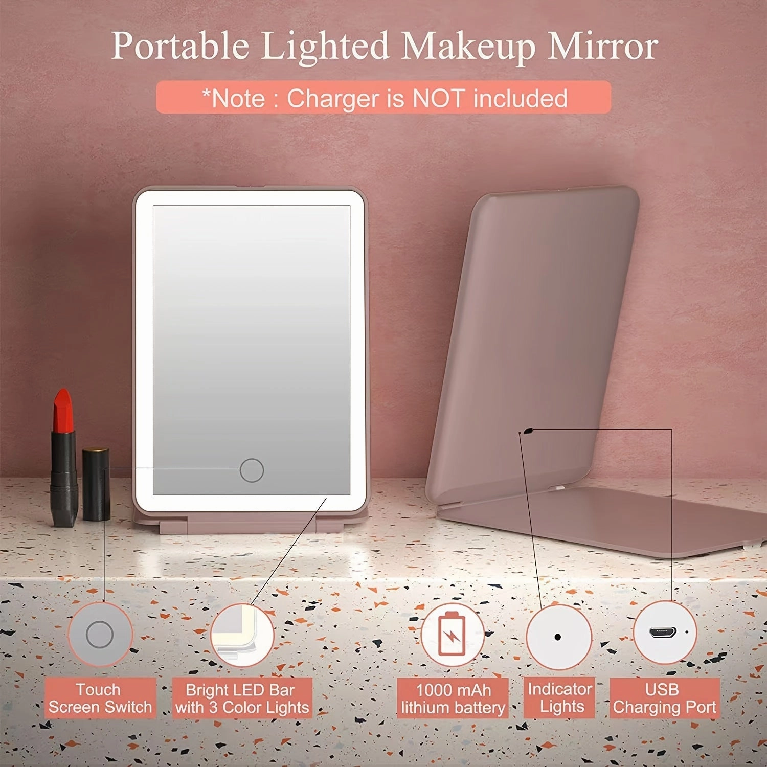 LED Lighted Handheld Mirror – Dual-Sided Magnifying with Adjustable Brightness