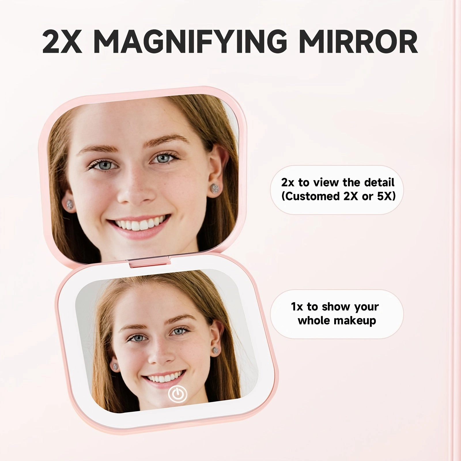 LED Lighted Handheld Mirror – Dual-Sided Magnifying with Adjustable Brightness
