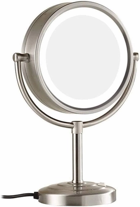 LED Lighted Makeup Mirror 8.5 Inch Double-Sided 10X Magnification with 360° Rotation, Brushed Nickel Finish, Desktop Vanity for Makeup, Grooming, and Shaving