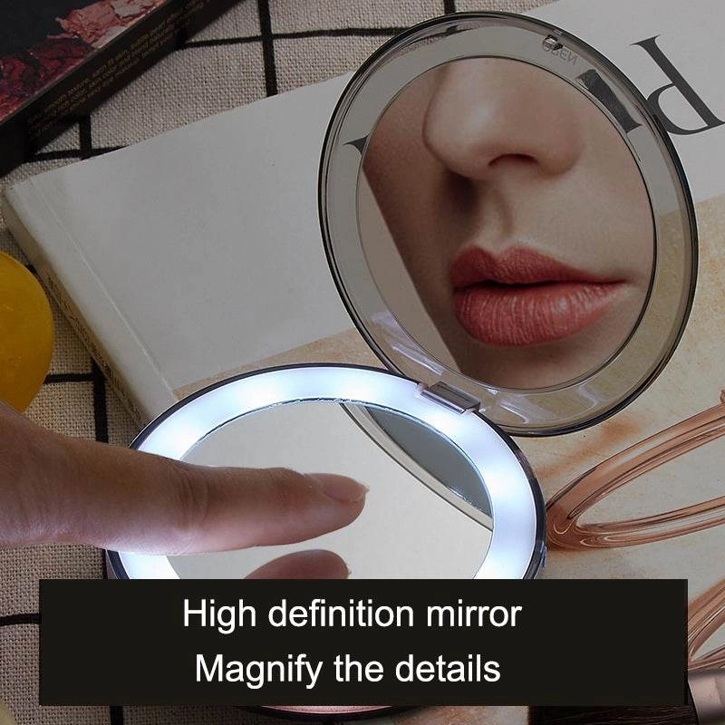 LED Lighted Mini Makeup Mirror 3X Magnifying Compact Travel Portable Sensing Lighting Makeup Mirror SK88