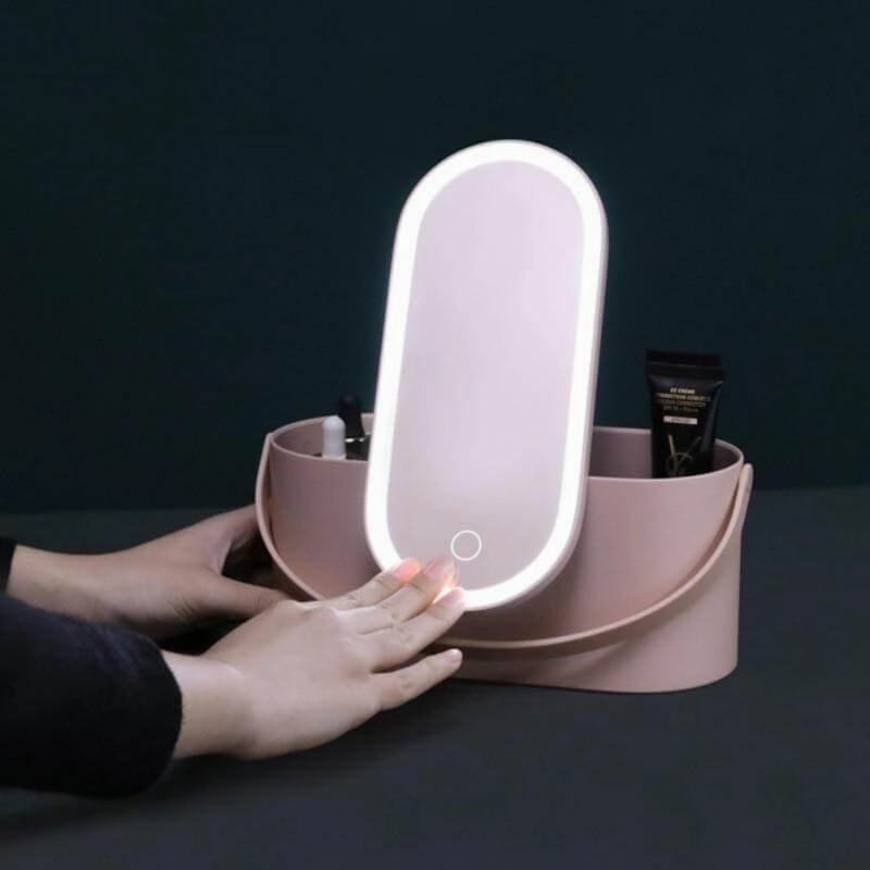 LED Makeup Organizer - 2-in-1 Cosmetic Storage with Mirror
