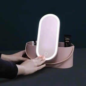 LED Makeup Organizer - 2-in-1 Cosmetic Storage with Mirror