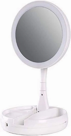 LED Travel Lighting Mirror– Portable Makeup Mirror Illuminated Vanity Mirror 10X Magnifying Mirror Height Adjustable Folding