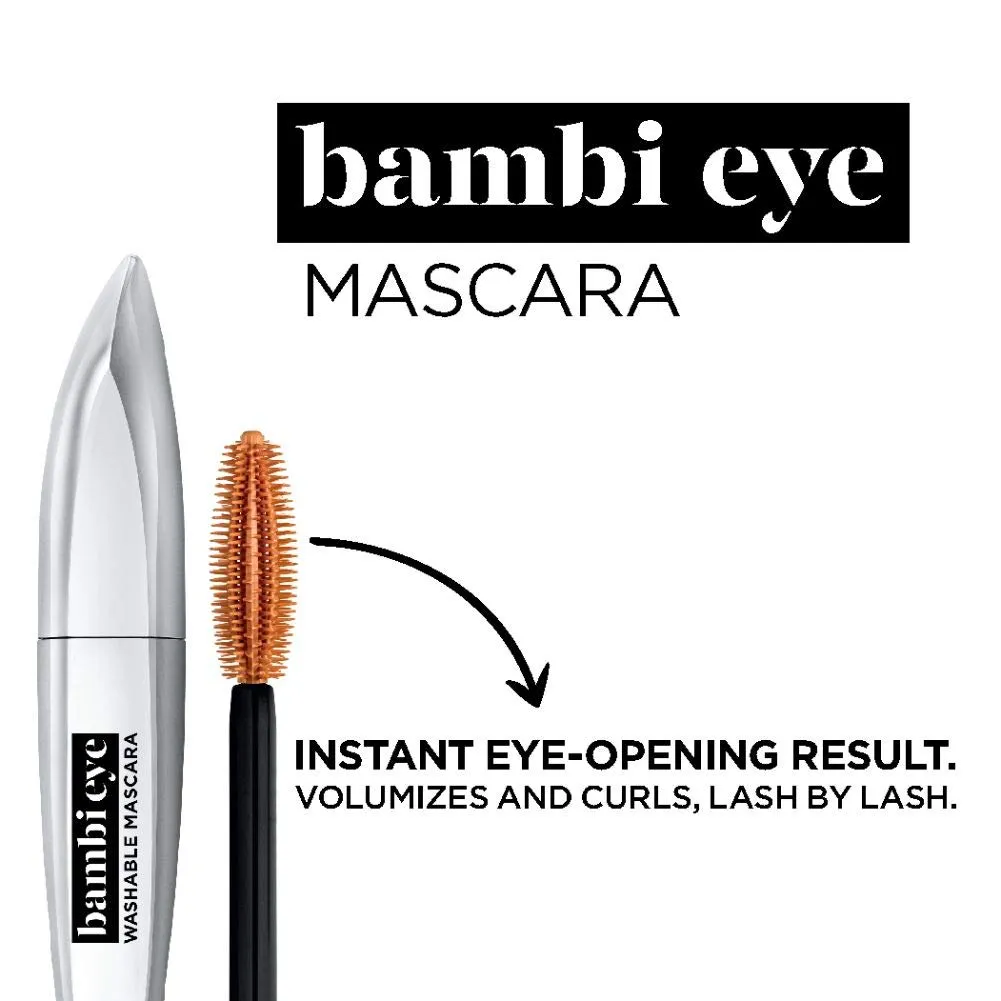 L’Oréal Paris Cosmetics Bambi Eye Washable Mascara, Lasting Volume, Black, 0.28 fl. oz.