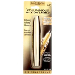 L'Oreal Voluminous Million Lashes Mascara, Black [645] 0.29 oz (Pack of 4)