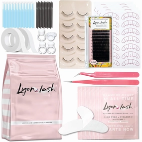 Lyon Lash Eyelash Extension Supplies 4x100 Packs - 100 Pairs Under Eye Gel Pads | 100 Disposable Mascara Brushes Wands | 100 Micro Applicators Brush | 100 Glue Ring Holder | 2 Medical Tapes