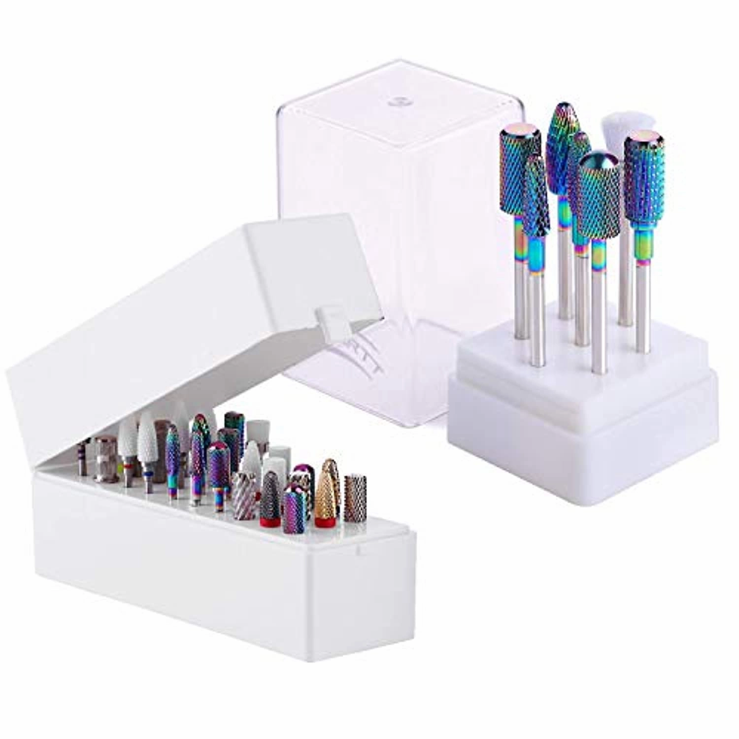 Makartt Nail Drill Bits Holder Dustproof Organizer Container 30 Holes with Drill Bits Set 7Pcs Bundle