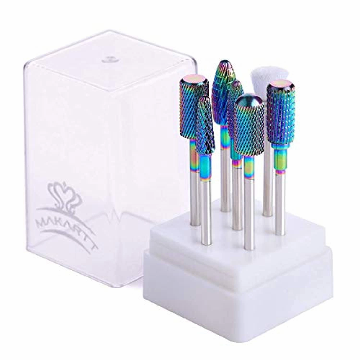 Makartt Nail Drill Bits Holder Dustproof Organizer Container 30 Holes with Drill Bits Set 7Pcs Bundle