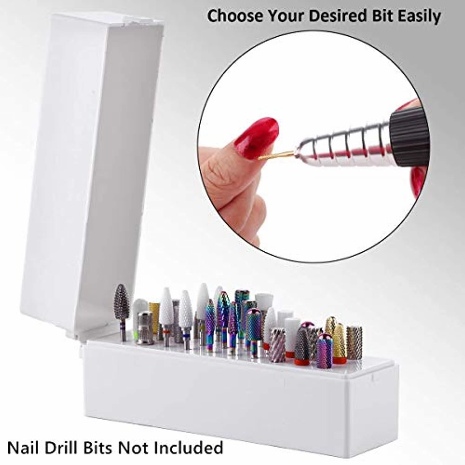 Makartt Nail Drill Bits Holder Dustproof Organizer Container 30 Holes with Drill Bits Set 7Pcs Bundle