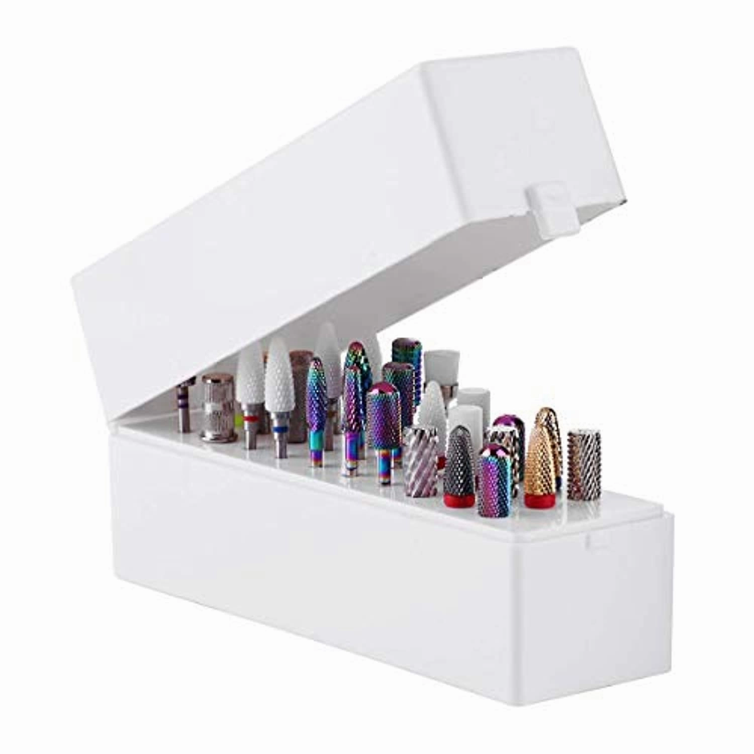 Makartt Nail Drill Bits Holder Dustproof Organizer Container 30 Holes with Drill Bits Set 7Pcs Bundle