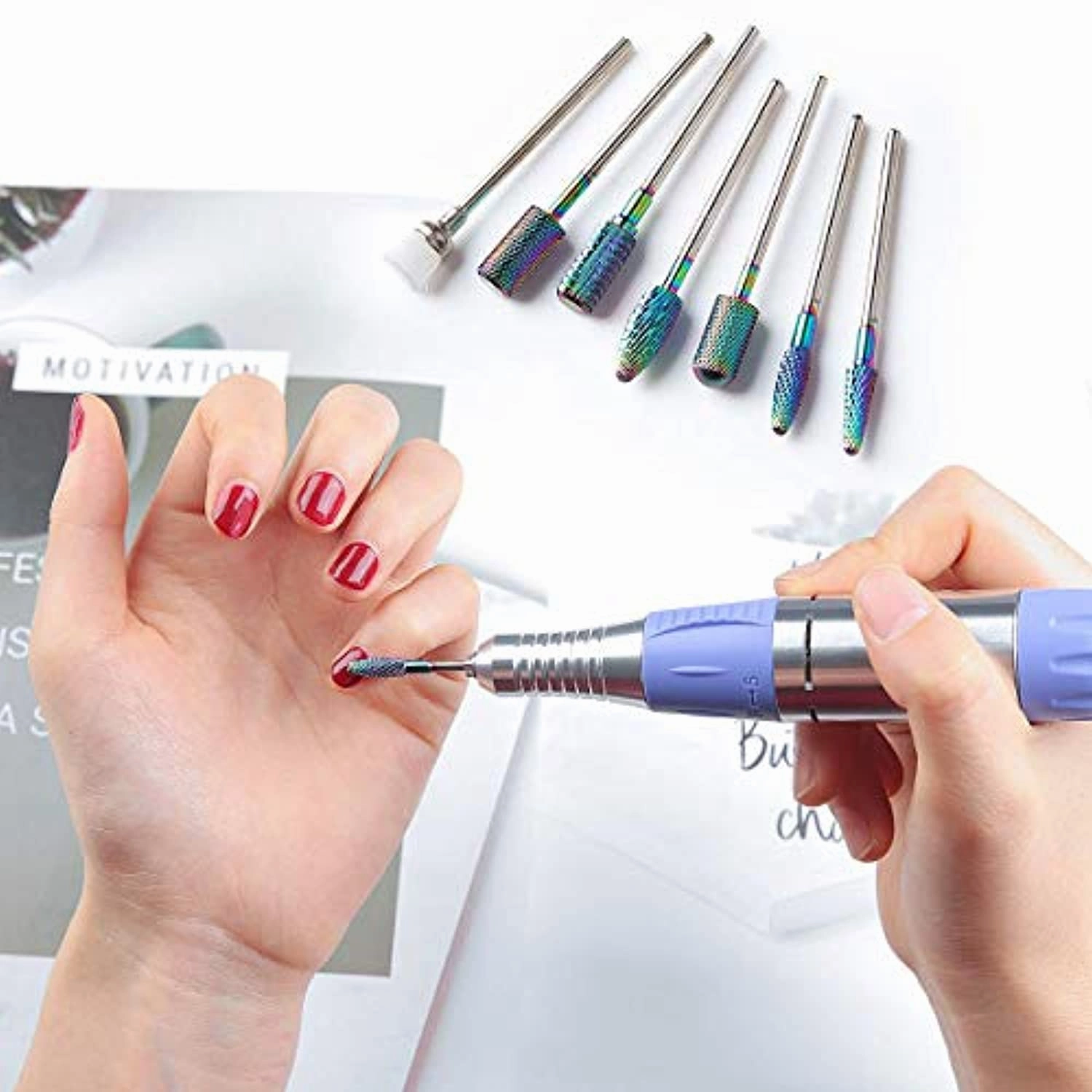 Makartt Nail Drill Bits Holder Dustproof Organizer Container 30 Holes with Drill Bits Set 7Pcs Bundle