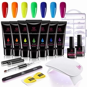 Makartt Rainbow Poly Nail Gel Kit with Mini Nail Lamp Bundle, Rainbow Color Neon Nail Builder Gel Red Blue Purple Orange Yellow Green Nail Gel 6W Mini UV LED Nail Lamp