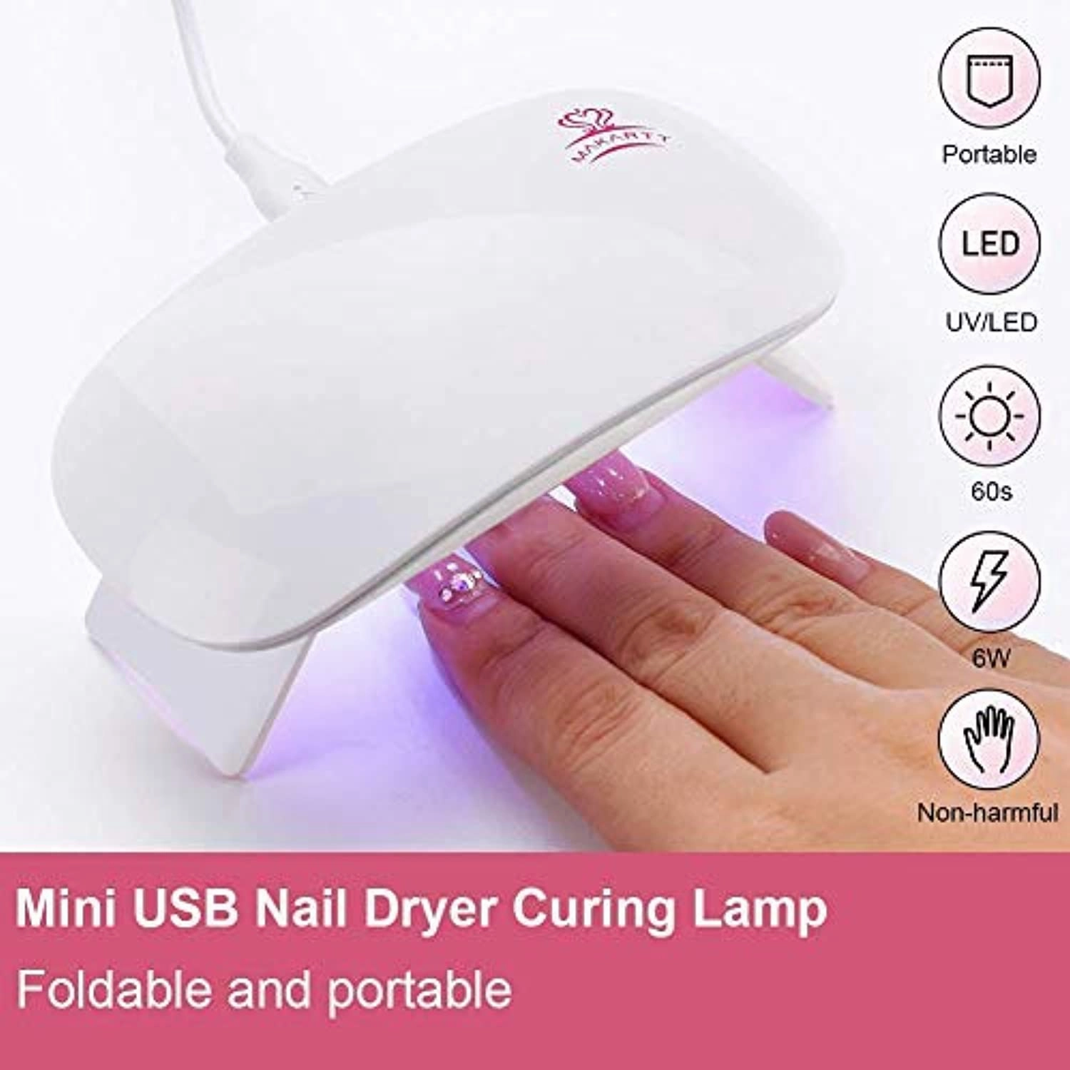 Makartt Rainbow Poly Nail Gel Kit with Mini Nail Lamp Bundle, Rainbow Color Neon Nail Builder Gel Red Blue Purple Orange Yellow Green Nail Gel 6W Mini UV LED Nail Lamp