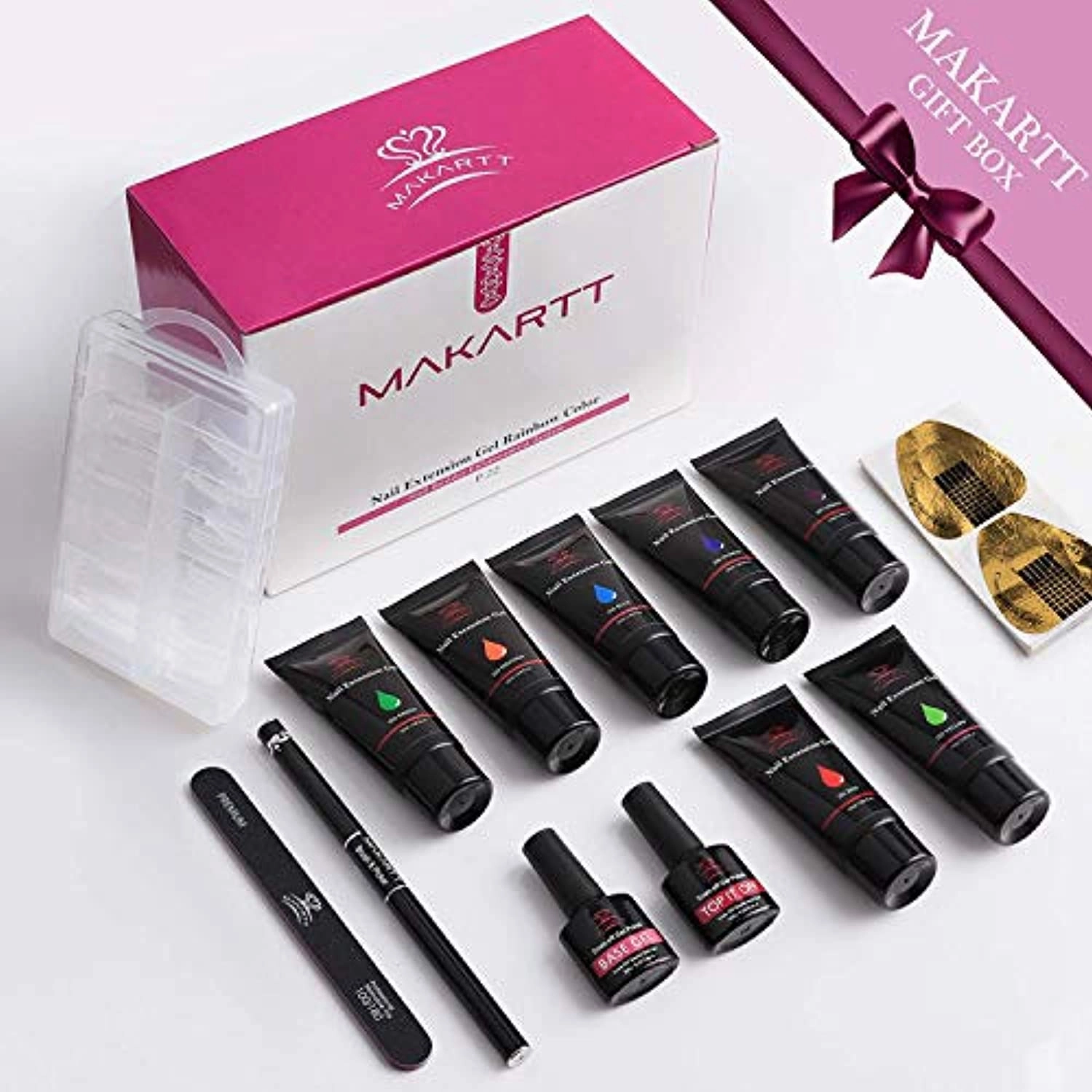 Makartt Rainbow Poly Nail Gel Kit with Mini Nail Lamp Bundle, Rainbow Color Neon Nail Builder Gel Red Blue Purple Orange Yellow Green Nail Gel 6W Mini UV LED Nail Lamp