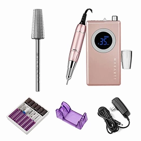 Makartt Rechargeable Nail Drill Electric Nail File Pink Stephanee 35000RMP Professional Nail Drill Kit with 5 in 1 Nail Drill Bits Tapered Drill Bits for Nails Fast Removing Acrylic Nail Hard Gels