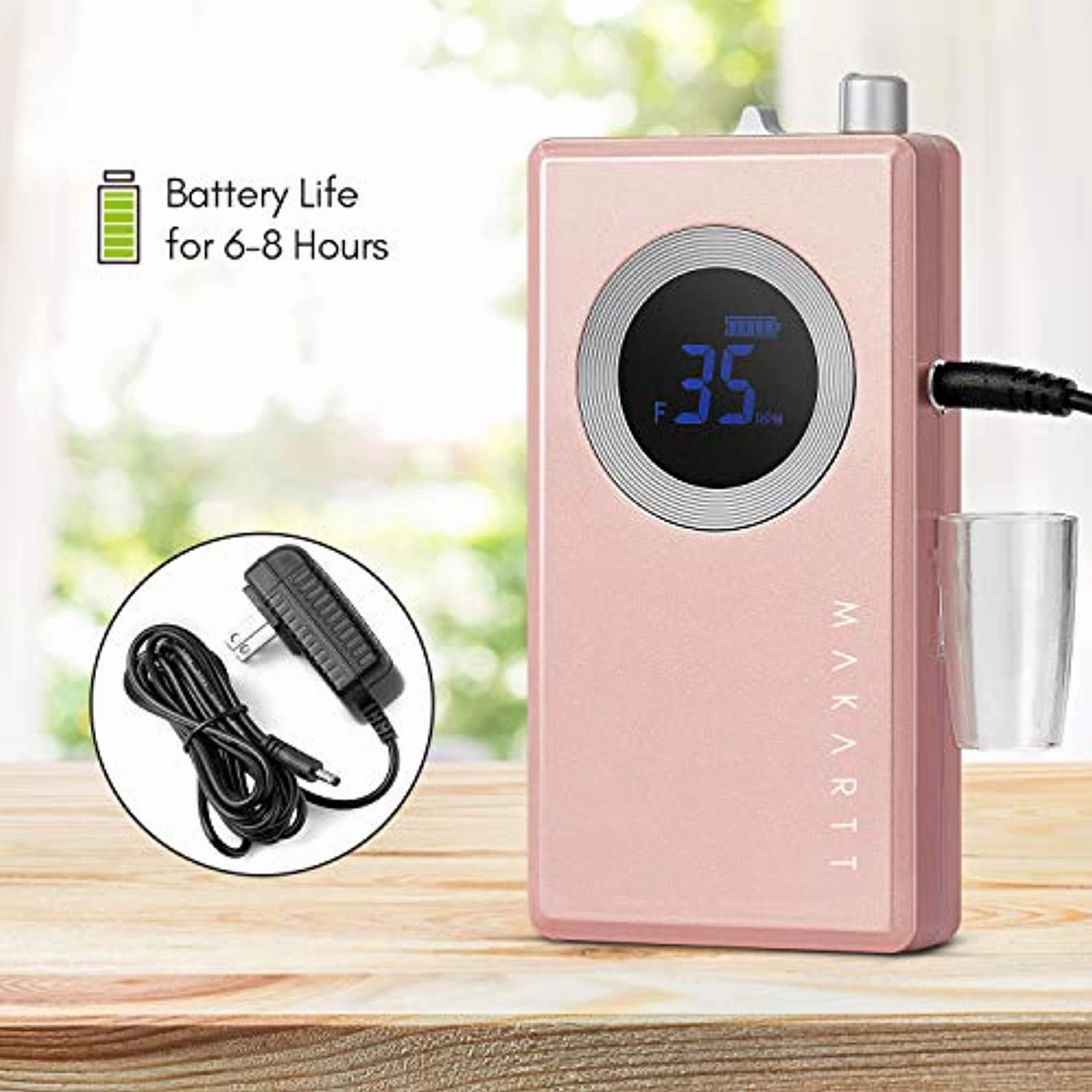 Makartt Rechargeable Nail Drill Stephanee Electric Nail File Pink 35000RMP Professional Nail Drill Kit Bundle with 300Pcs Nail File Sanding Bands