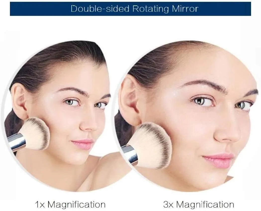 Makeup Mirror Wall Mounted, Cosmetic Mirror with Lights and Magnification 3X, Bathroom Mirror 8inch Round Make Up Mirror 360 Rotation, for Bathroom Hotels USB Rechargeable