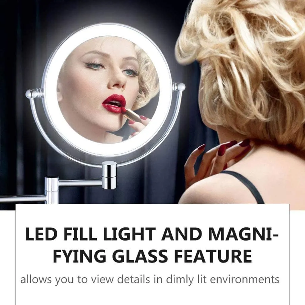 Makeup Mirror Wall Mounted, Cosmetic Mirror with Lights and Magnification 3X, Bathroom Mirror 8inch Round Make Up Mirror 360 Rotation, for Bathroom Hotels USB Rechargeable