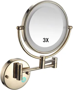 Makeup Mirror Wall Mounted, Cosmetic Mirror with Lights and Magnification 3X, Bathroom Mirror 8inch Round Make Up Mirror 360 Rotation, for Bathroom Hotels USB Rechargeable