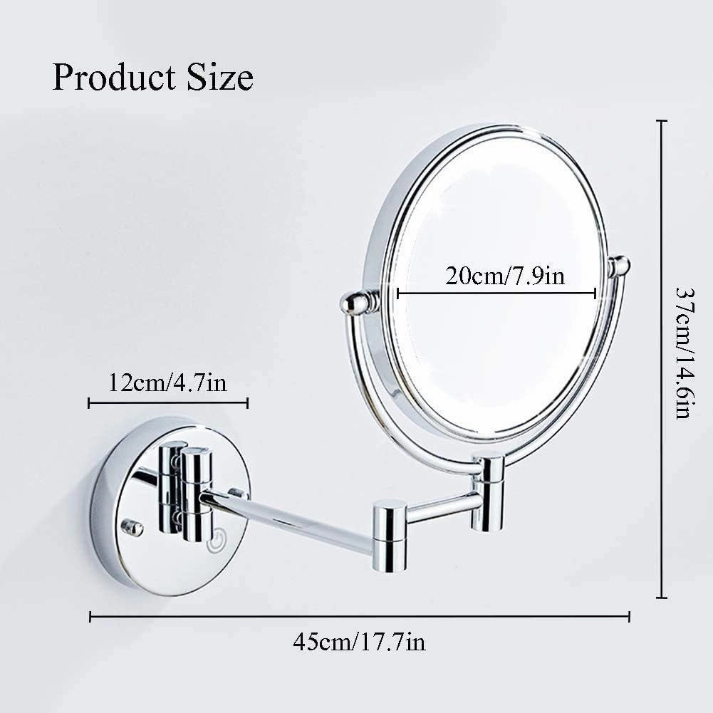Makeup Mirror LED Luminated Wall Mount with 5X Magnification, Round Makeup Mirror 360 Rotation Double-Sided Makeup Mirror, USB Rechargeable for Bathroom Hotels