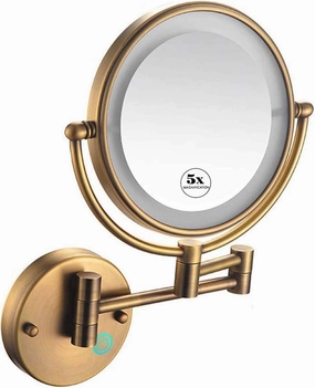 Makeup Mirror LED Luminated Wall Mount with 5X Magnification, Round Makeup Mirror 360 Rotation Double-Sided Makeup Mirror, USB Rechargeable for Bathroom Hotels