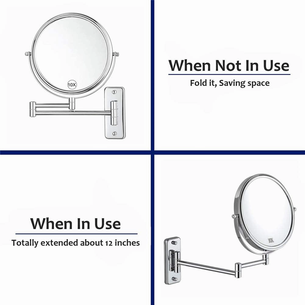 Makeup Mirror, Makeup Mirror Wall Mount, 3X Magnification Extendable Bathroom Mirror 360° Swivel Double Sided Folding Round Shape Cosmetic Vanity Mirror,Black_8inch