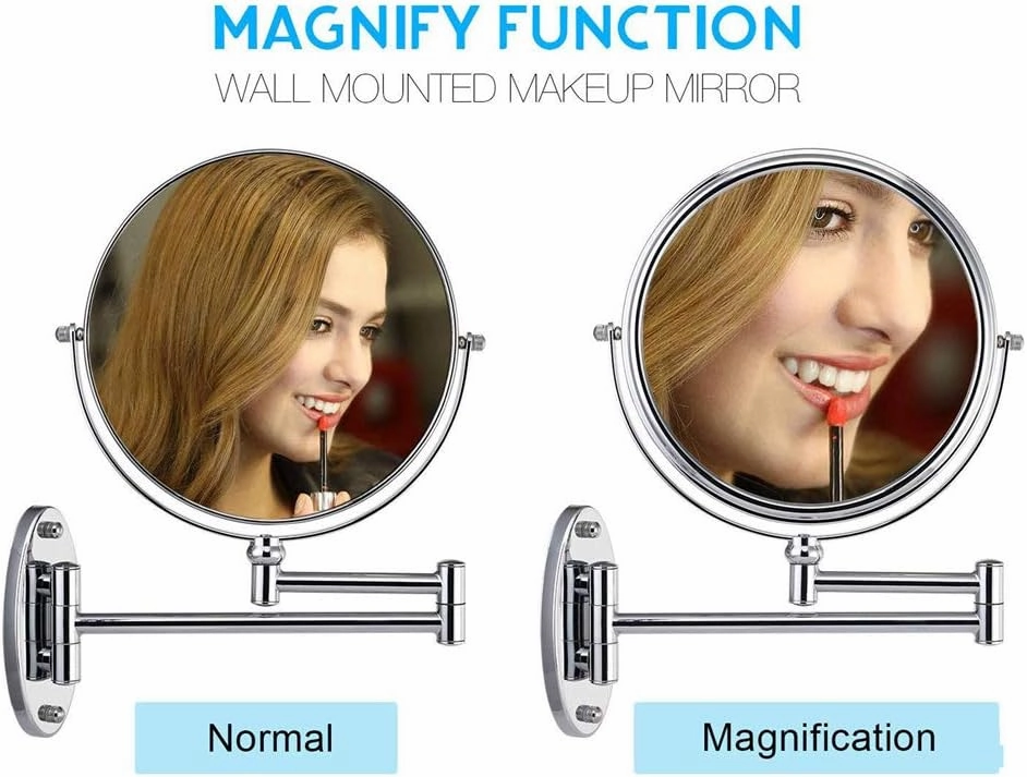 Makeup Mirror, Makeup Mirror Wall Mount, 3X Magnification Extendable Bathroom Mirror 360° Swivel Double Sided Folding Round Shape Cosmetic Vanity Mirror,Black_8inch