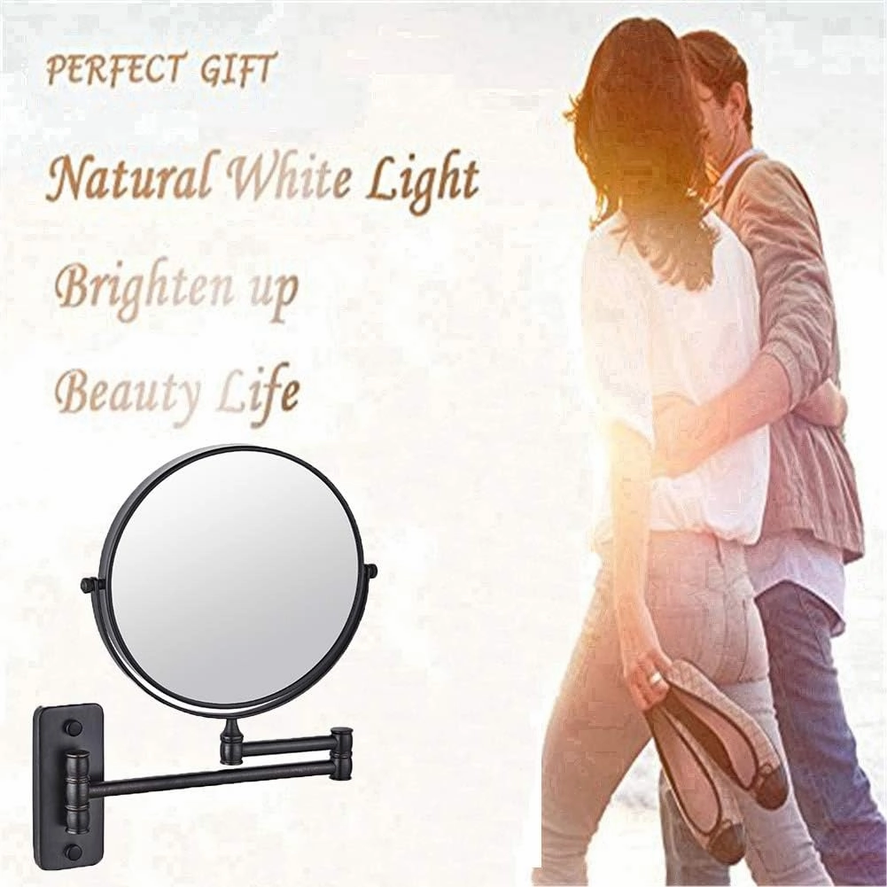 Makeup Mirror, Makeup Mirror Wall Mount, 3X Magnification Extendable Bathroom Mirror 360° Swivel Double Sided Folding Round Shape Cosmetic Vanity Mirror,Black_8inch