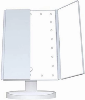Makeup Mirror Trifold, LED Lighted Vanity Mirror Spot Mirror t-button Screen 180° Rotation Tabletop Cosmetic Mirror