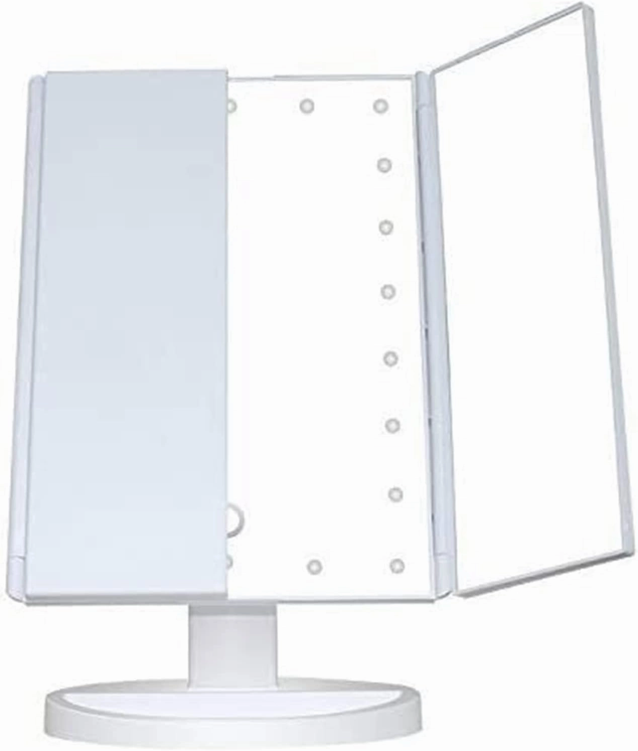 Makeup Mirror Trifold, LED Lighted Vanity Mirror Spot Mirror t-button Screen 180° Rotation Tabletop Cosmetic Mirror