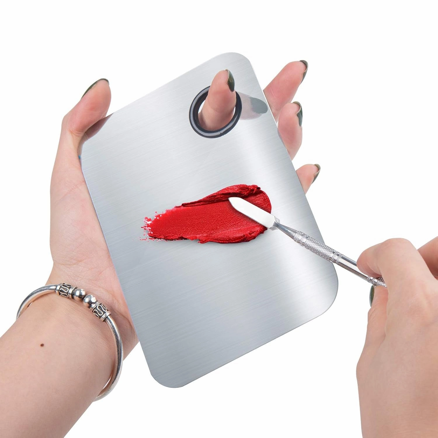 Makeup Mixing Palette, Upgrad Stainless Steel Metal Mixing Tray with Spatula Artist Tool for Mixing Foundation Nail-Art