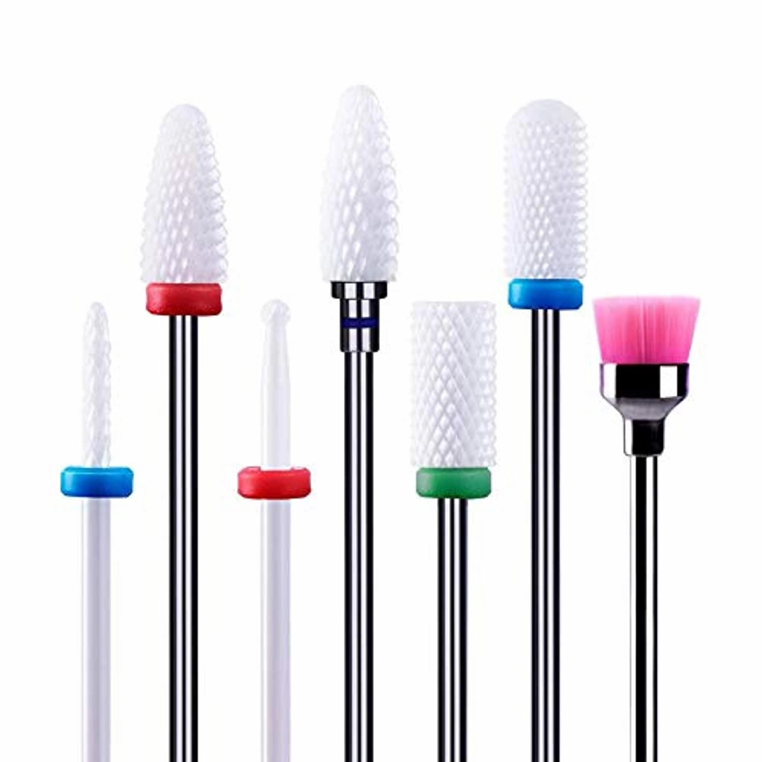 MelodySusie Ceramic Nail Drill Bits Set, 3/32''(2.35mm) Professional Acrylic Nail File Drill Bit for Manicure Pedicure Cuticle Gel Nail Polishing, 7pcs with 300 Pcs Sanding Bands