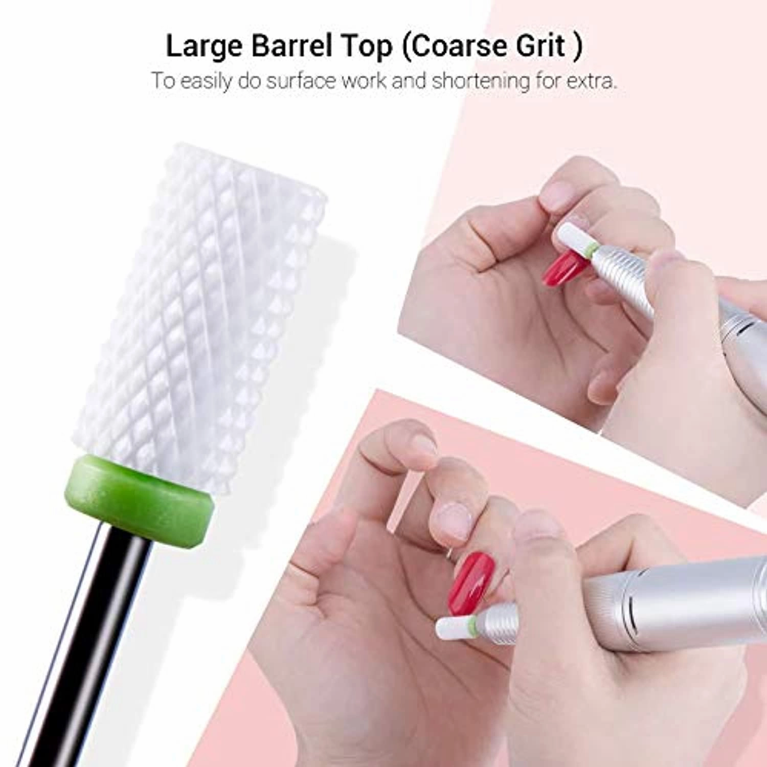 MelodySusie Ceramic Nail Drill Bits Set, 3/32''(2.35mm) Professional Acrylic Nail File Drill Bit for Manicure Pedicure Cuticle Gel Nail Polishing, 7pcs with 300 Pcs Sanding Bands