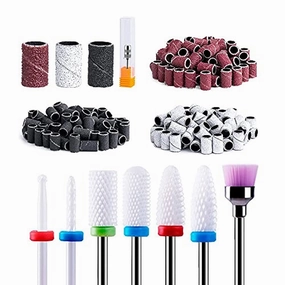 MelodySusie Ceramic Nail Drill Bits Set, 3/32''(2.35mm) Professional Acrylic Nail File Drill Bit for Manicure Pedicure Cuticle Gel Nail Polishing, 7pcs with 300 Pcs Sanding Bands