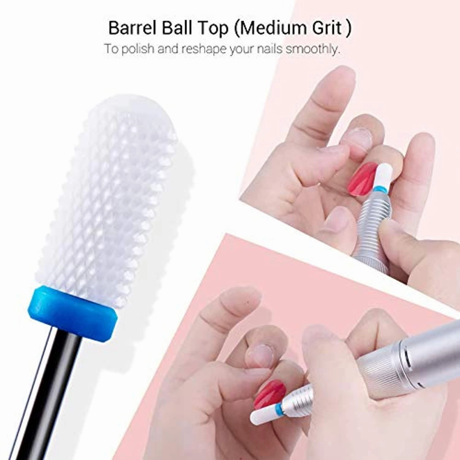 MelodySusie Ceramic Nail Drill Bits Set, 3/32''(2.35mm) Professional Acrylic Nail File Drill Bit for Manicure Pedicure Cuticle Gel Nail Polishing, 7pcs with 300 Pcs Sanding Bands