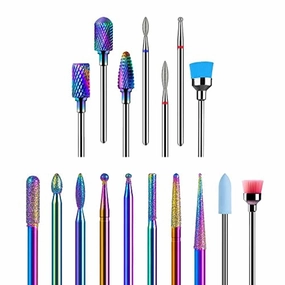 MelodySusie Diamond Cuticle Nail Drill Bits Set 10pcs Rainbow with Tungsten Carbide Diamond Nail Drill Bits Set 7 Pcs, 3/32''(2.35mm)