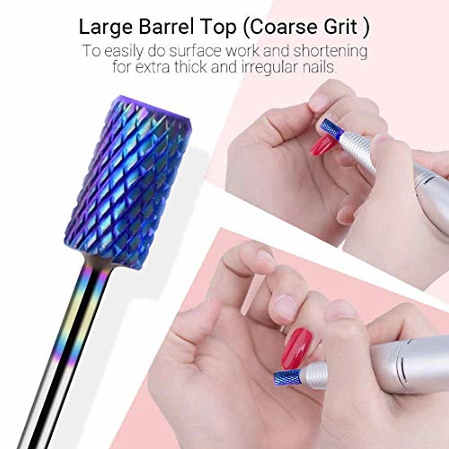 MelodySusie Diamond Cuticle Nail Drill Bits Set 10pcs Rainbow with Tungsten Carbide Diamond Nail Drill Bits Set 7 Pcs, 3/32''(2.35mm)