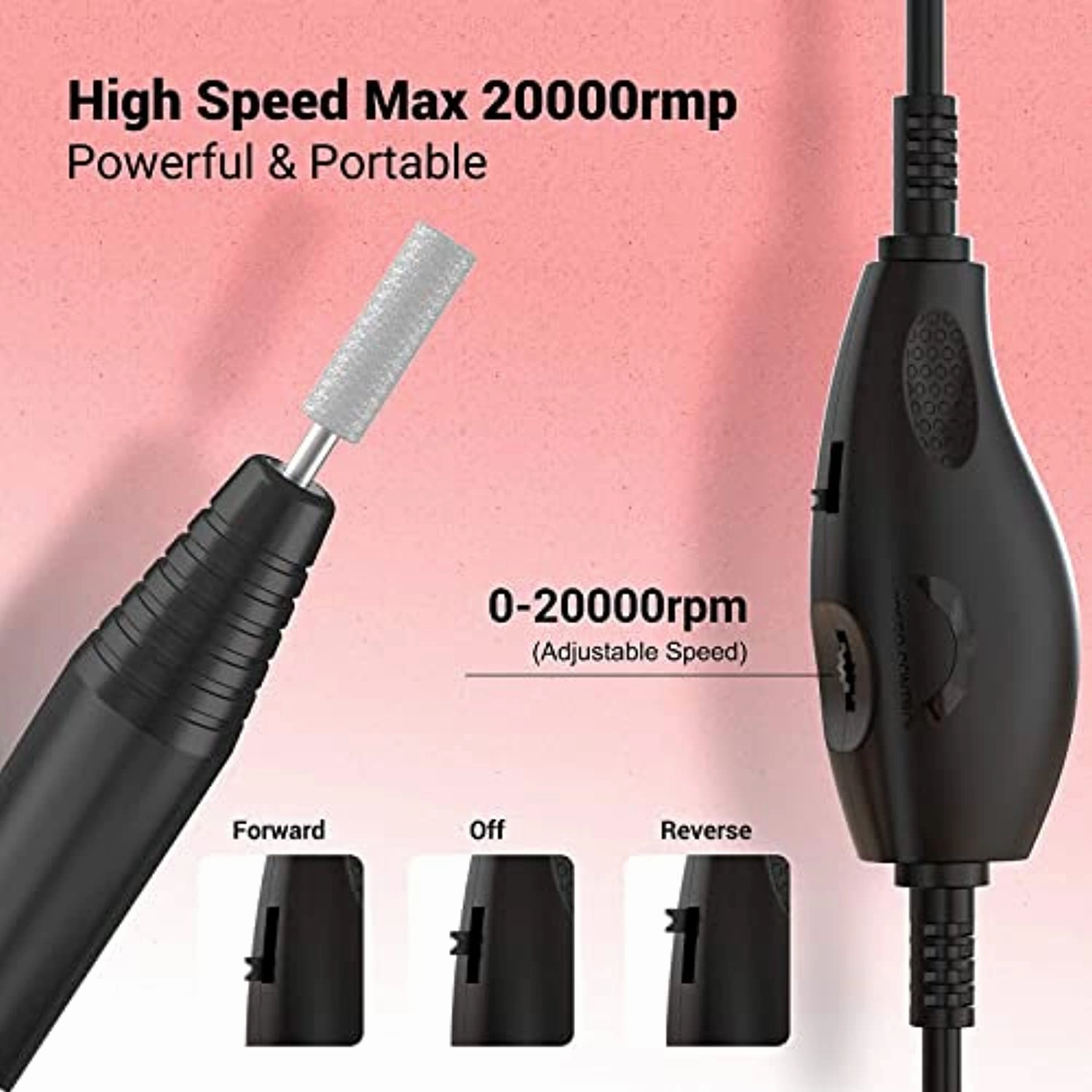 MelodySusie Electric Nail Drill 11 in 1 Kit with 10Pcs Diamond Nail Drill Bit Set, Portable Nail Drill Machine Electric Nail Filer Efile Nail Dremel Set for Acrylic Nails, Manicure Pedicure Tools