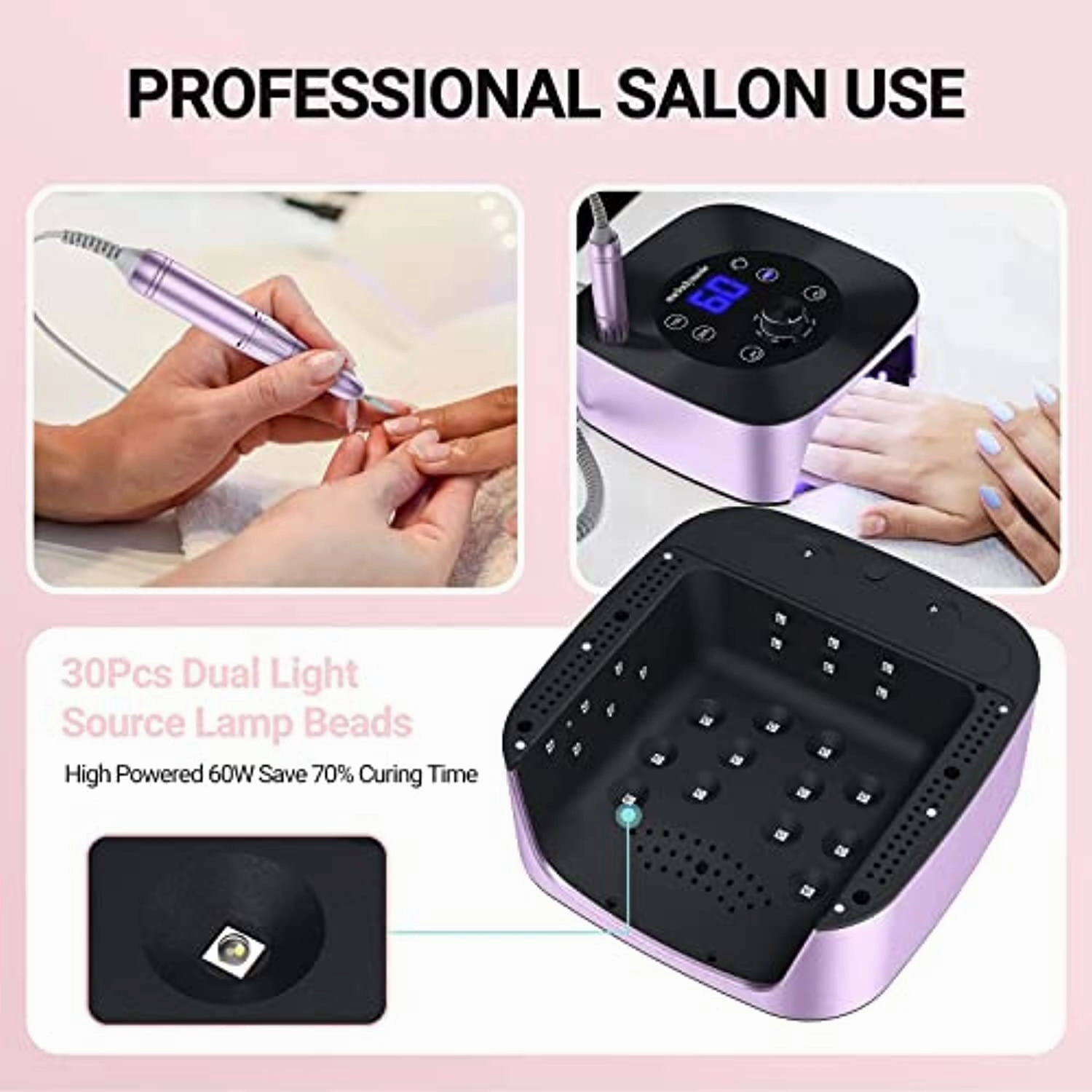 MelodySusie Professional 2 in 1 Nail Drill with Nail Lamp, 60W Nail Dryer with 4 Timer Setting Sensor for Acrylic Gel Poly Nails Curing and Removing, Salon Home Use