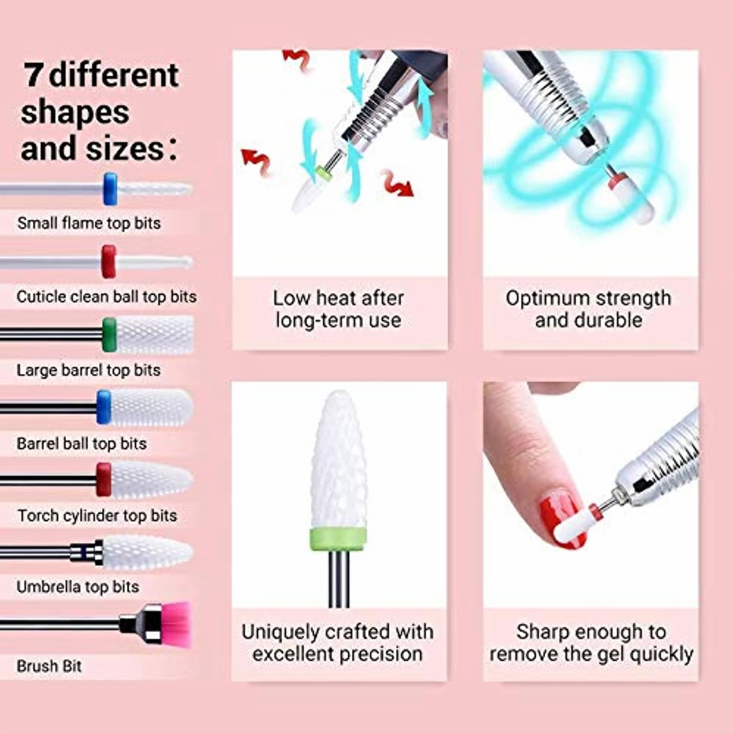 MelodySusie Professional Rechargeable 30000 rpm Nail Drill, Portable Electric E File Scamander, Acrylic Gel Grinder Tools with 6 Bits and Sanding Bands for Manicure Pedicure Shape Carve Polish