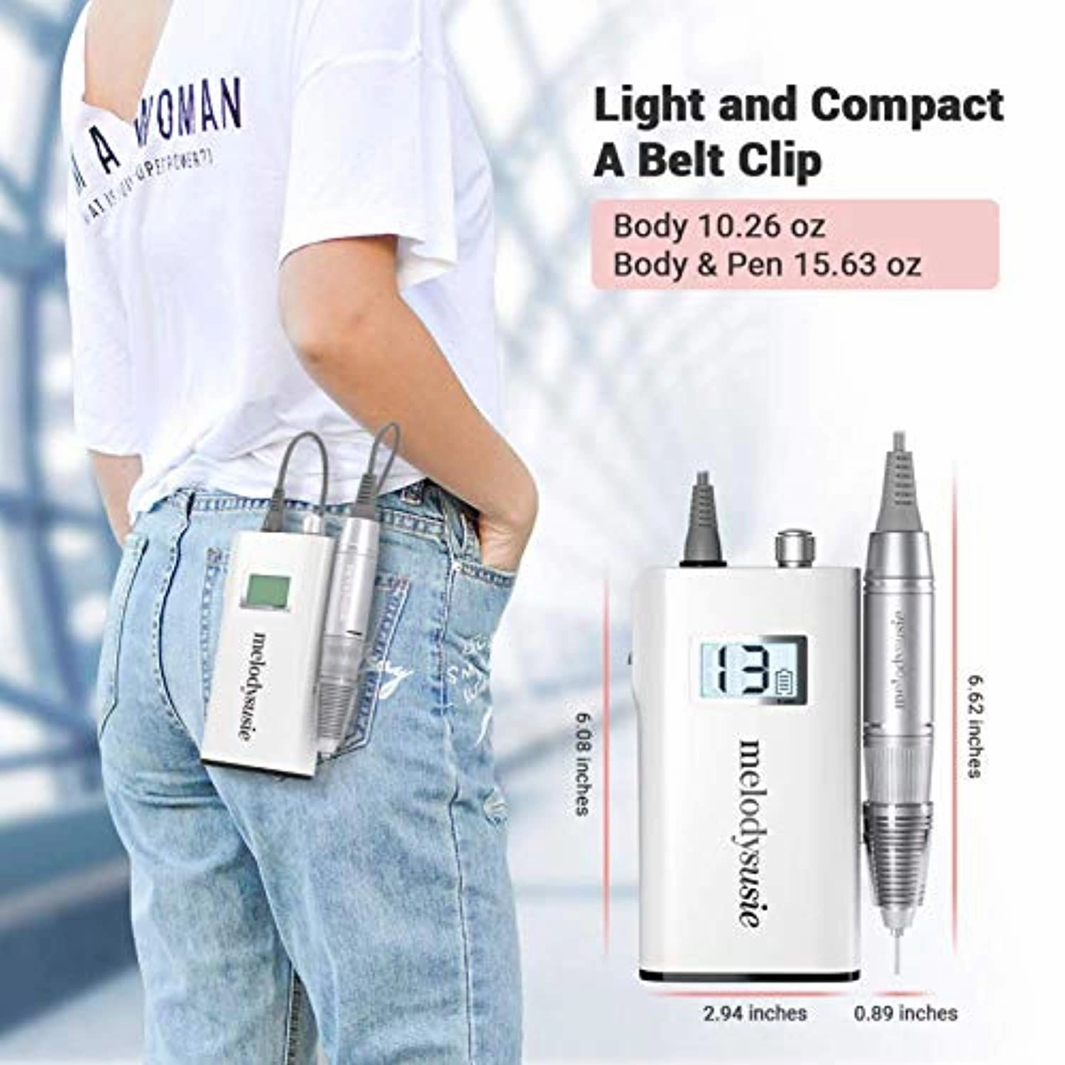 MelodySusie Professional Rechargeable 30000 rpm Nail Drill, Portable Electric E File Scamander, Acrylic Gel Grinder Tools with 6 Bits and Sanding Bands for Manicure Pedicure Shape Carve Polish